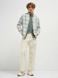 THE BEAR HOUSE Men Button-Down Collar Tartan Checked Cotton Casual Shirt