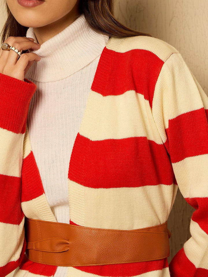 Berrylush Women Striped Longline Cardigan