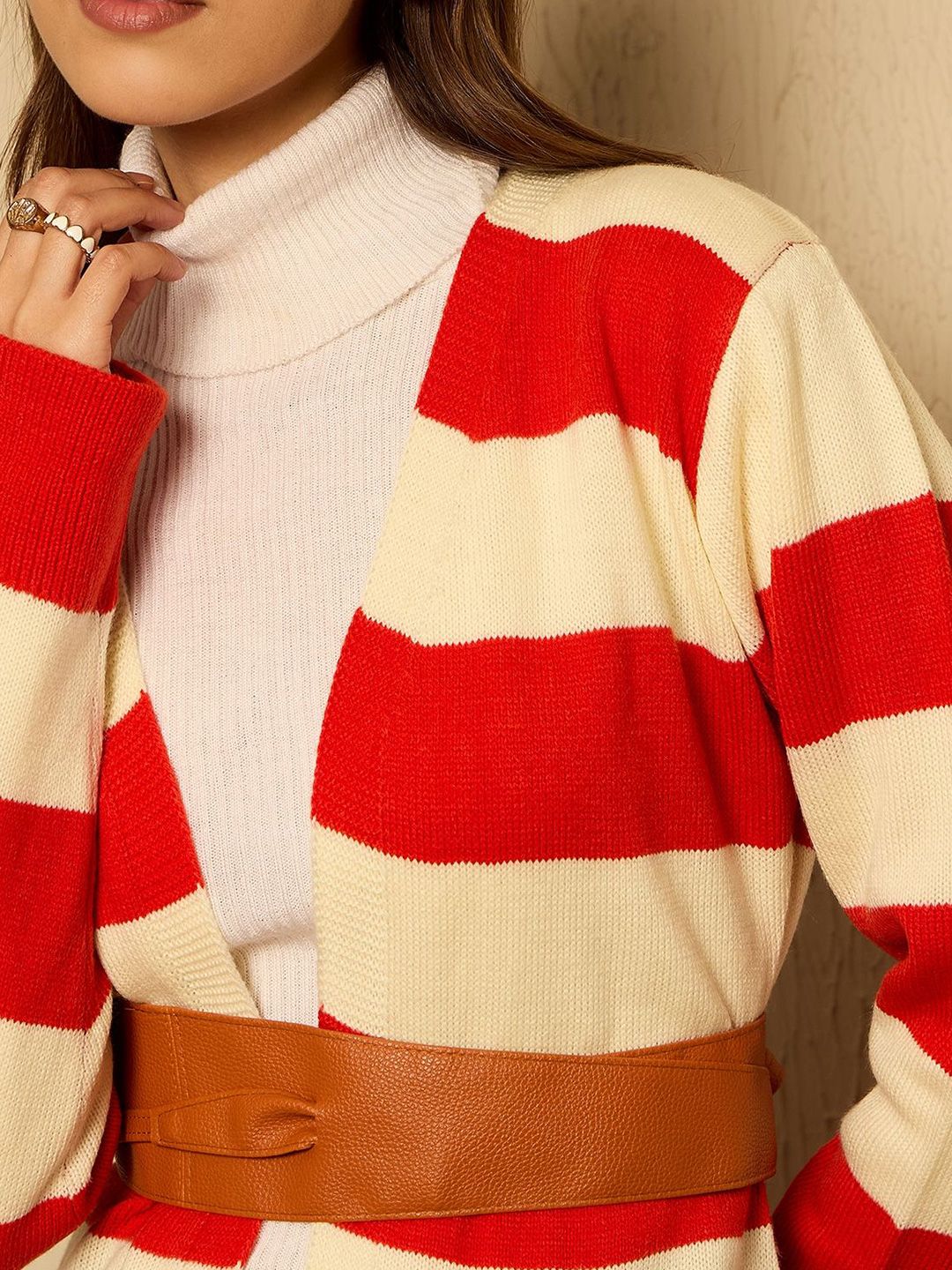 Berrylush Women Striped Longline Cardigan