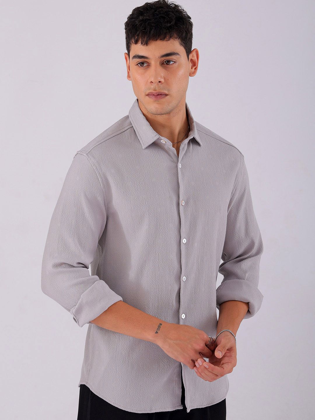 The Indian Garage Co Men Slim Fit Textured Jacquard Resortwear Shirt