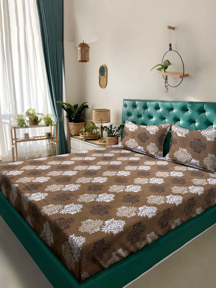 Myntra Elegant Homes Coklat Bunga Kapas Tulen 400 TC Set Cadar King Double-2.5mX2.25m