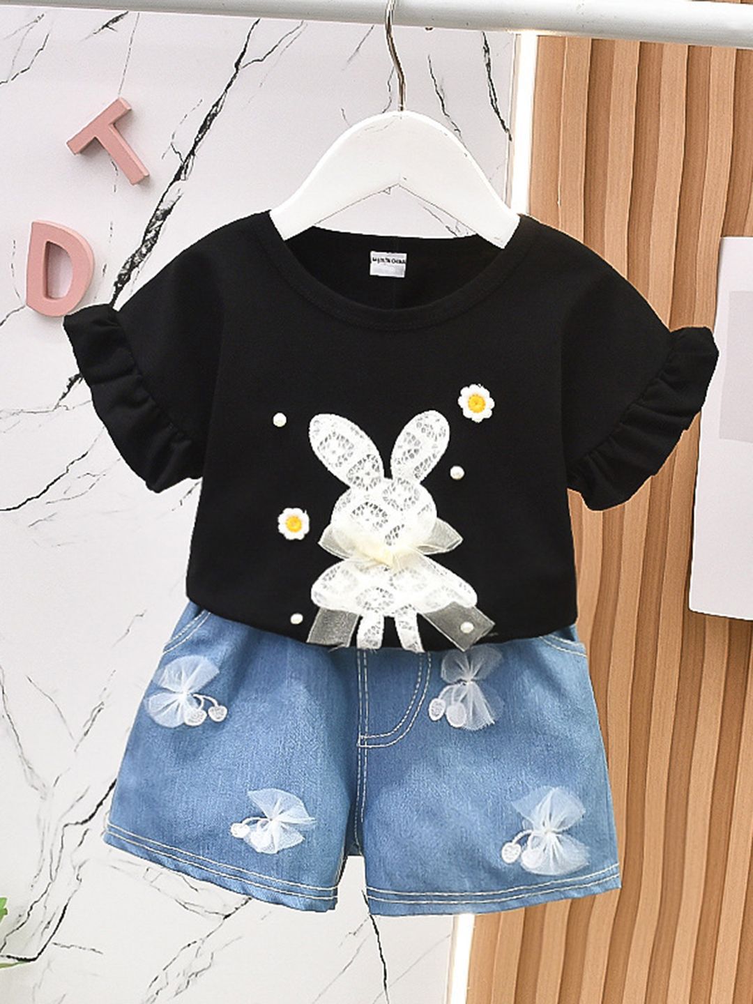 YK Girls Bulat Leher Bulat dengan set pakaian seluar pendek