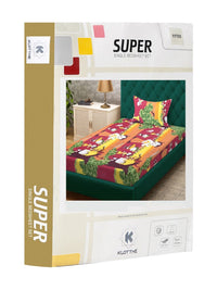 KLOTTHE Kids Yellow Printed 400 TC Cotton Fitted Single Bedsheet Set  2.2 m x 1.5 m