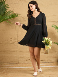 Berrylush Women Bishop Sleeve A-Line Mini Dress