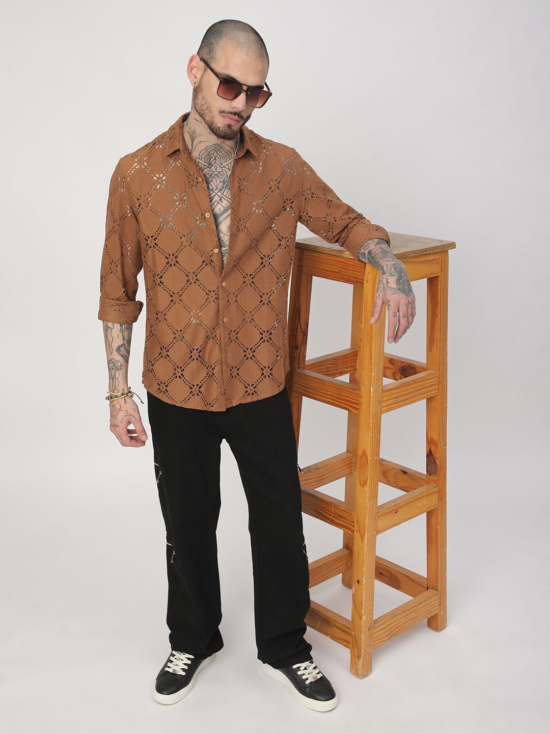 VASTRADO Men Classic Slim Fit Spread Collar Textured Cotton Casual Shirt