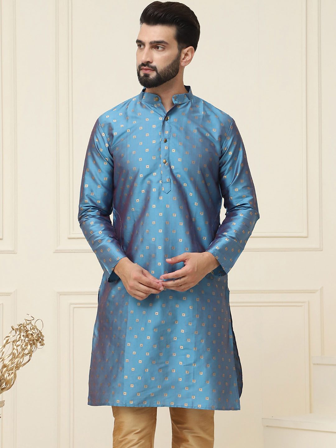 SOJANYA Kurta Lurus Kolar Jalur Bercetak Geometrik