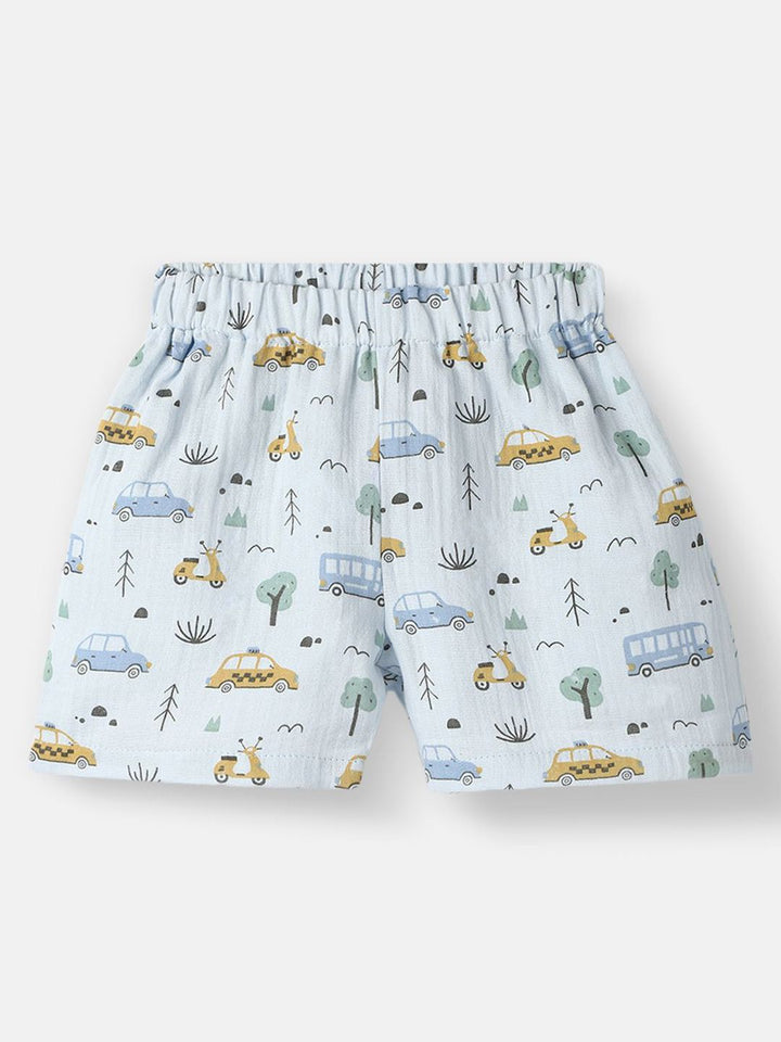 Nauti Nati Boys Printed Pure Cotton Jhabla With Shorts