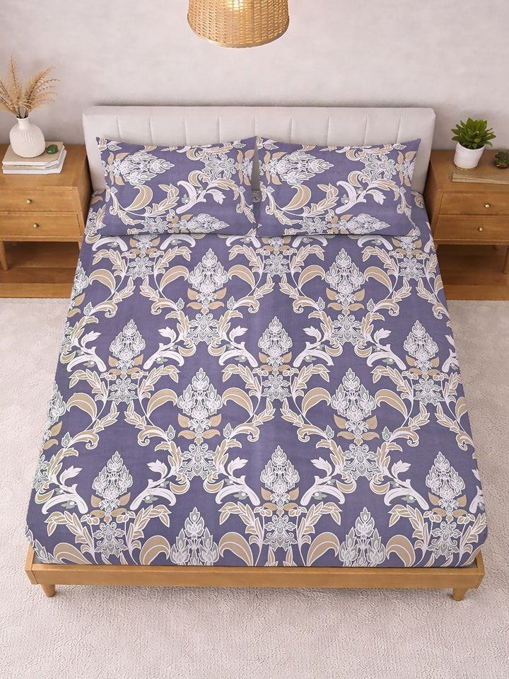 KLOTTHE Purple Floral Printed 300 TC Cadar King