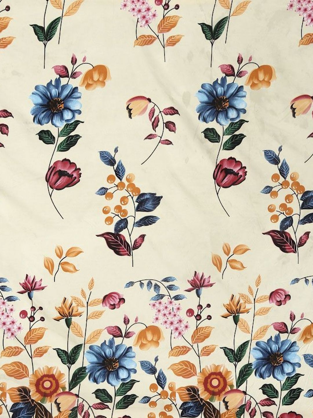 Myntra Elegant Homes Cream Floral Polycotton 300 TC Fitted King Cadar Tempat Tidur Halus dengan 2 Sarung Bantal-250 x 220 cm