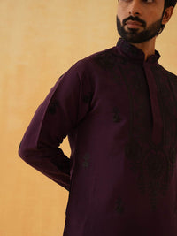SOJANYA LUXE Motif Etnik Benang Bersulam Bekerja Kurta Lurus Dengan Seluar
