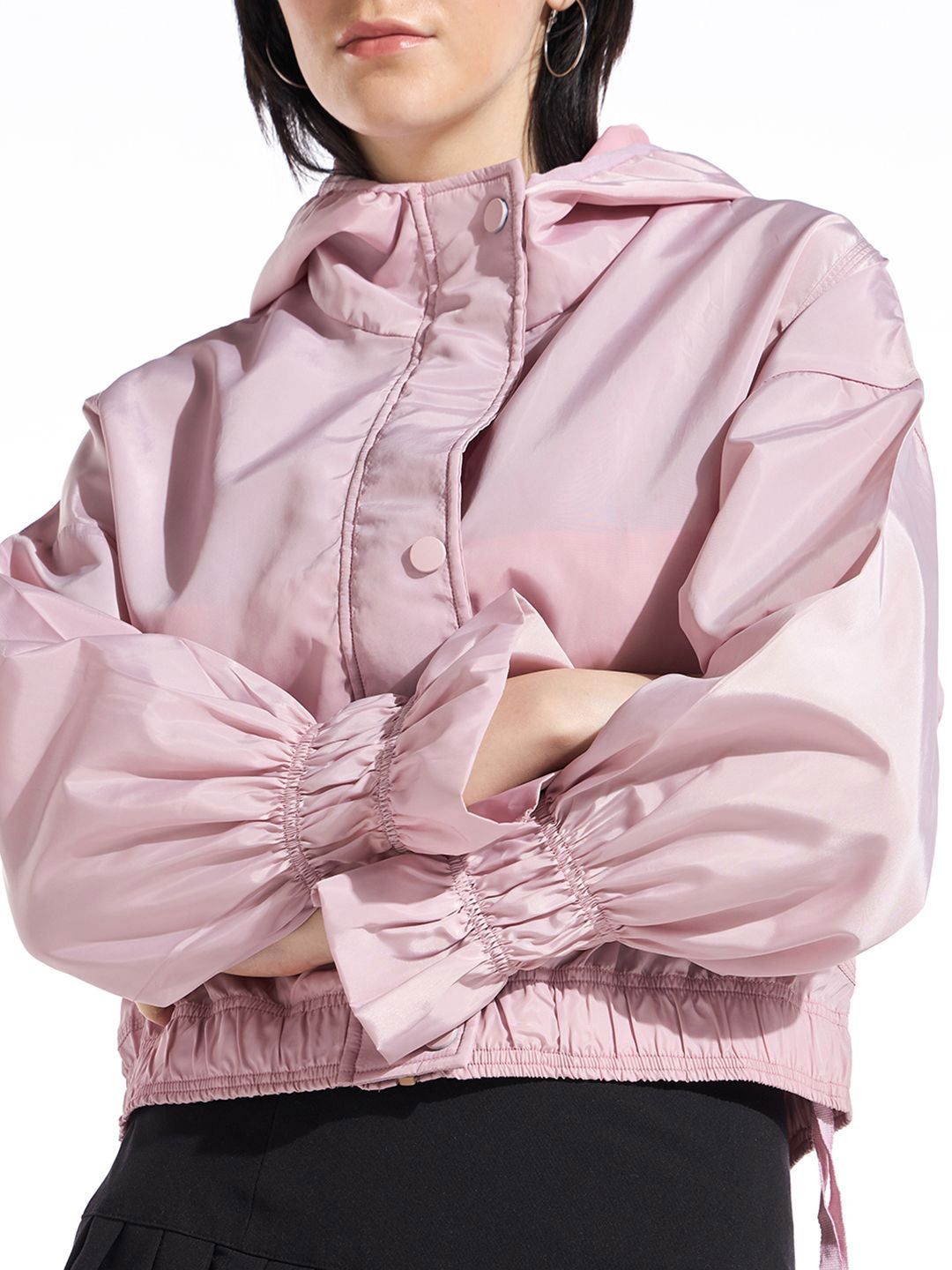 Bewakoof Women Peach Oversized Hooded Windcheater Jacket