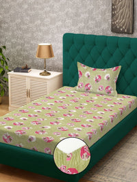 KLOTTHE Kids Green Printed Pure Cotton 400 TC Single Bedsheet Set - 2.25 m x 1.50 m