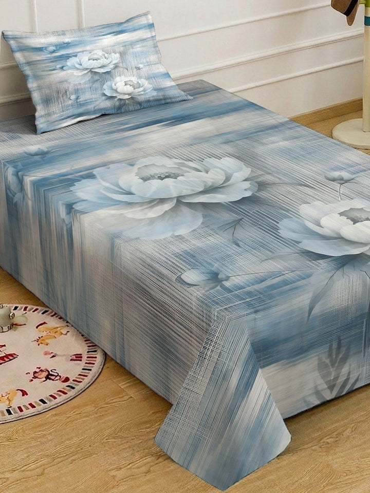 Myntra Elegant Blue Floral Printed Dilengkapi 400 TC Single Cadar 7D & 1 Sarung Bantal