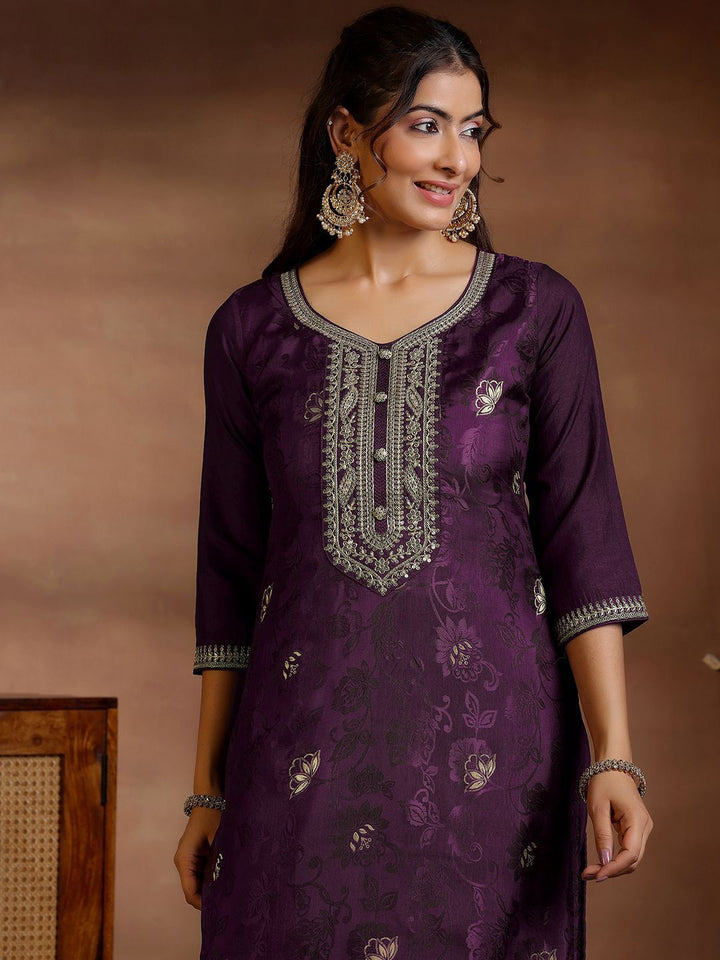 Libas Floral Printed V-Neck Thread Work Straight Kurta With Palazzos & Dupatta