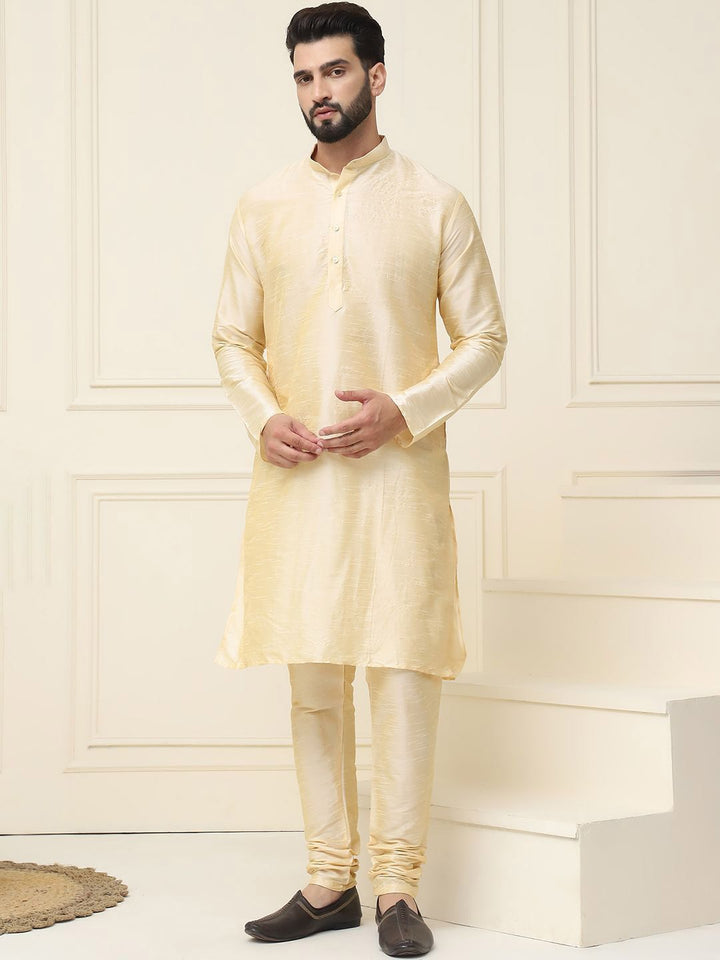 SOJANYA Mandarin Collar Dupion Silk Straight Kurta with Churidar
