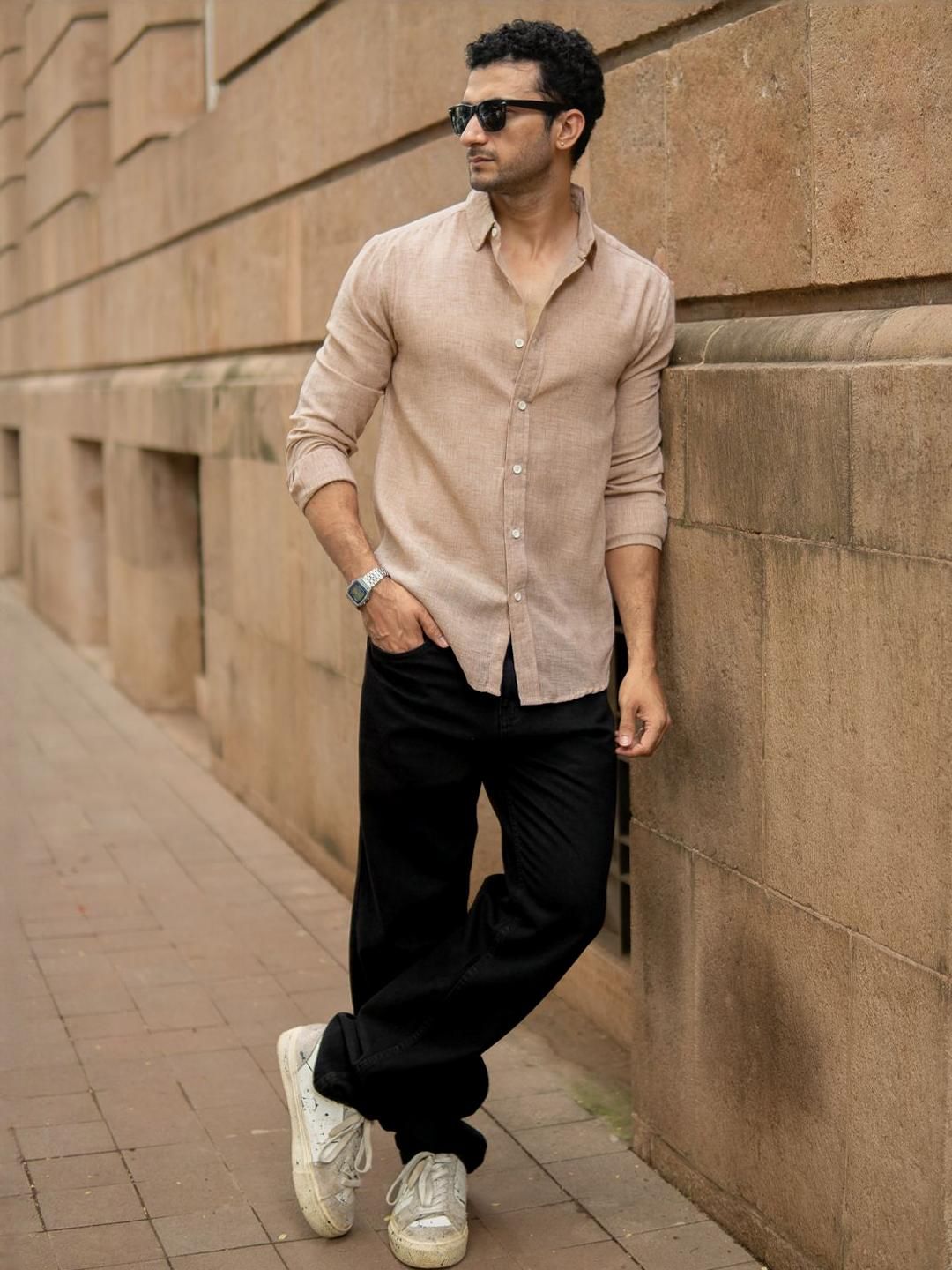 Powerlook Men Slim Fit Solid Spread Collar Casual Shirt