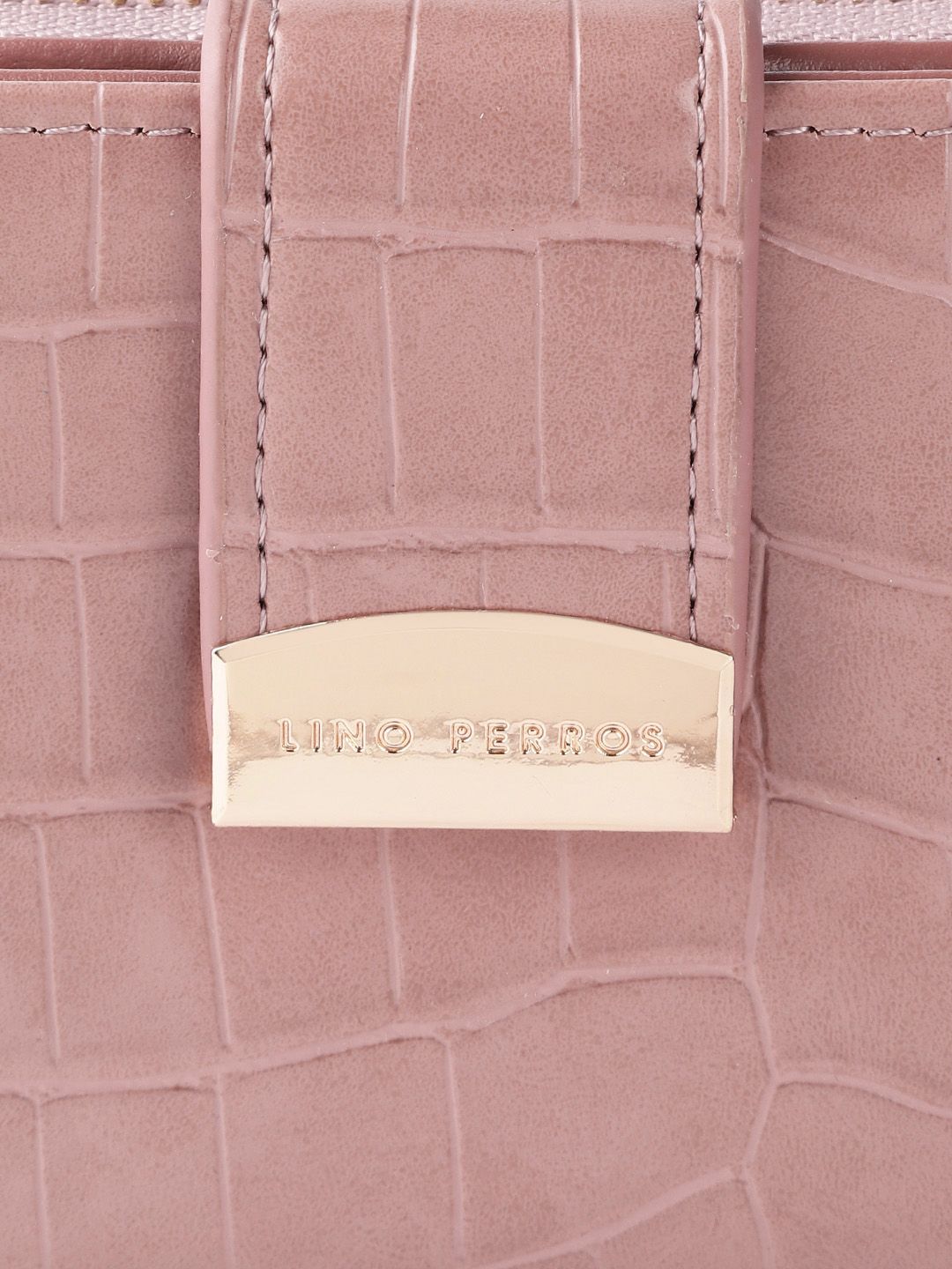 Lino Perros Women Dusty Pink Croc Textured Two Fold Wallet