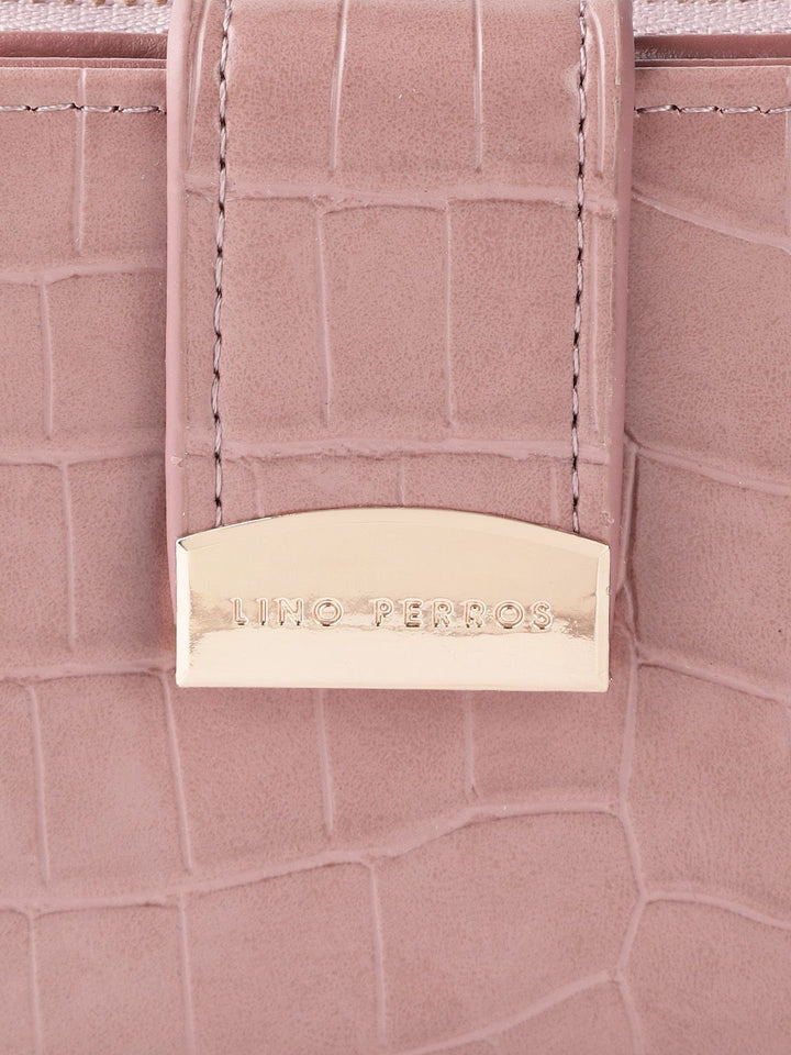 Lino Perros Women Dusty Pink Croc Textured Two Fold Wallet