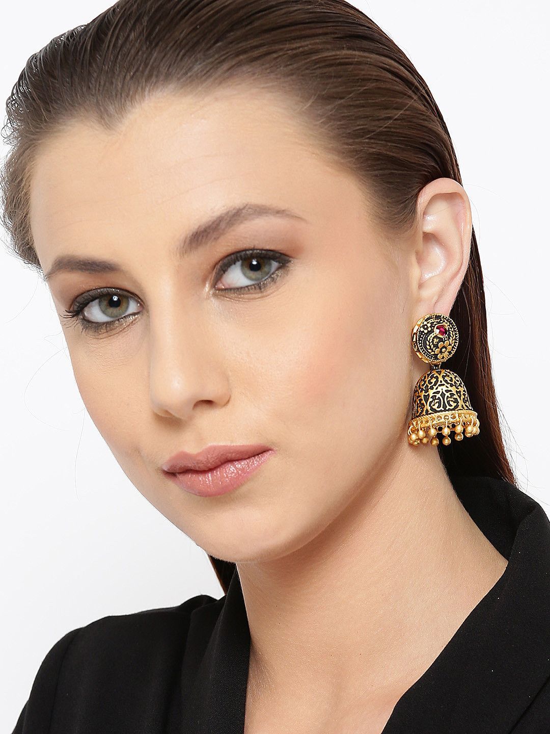 Anouk Gold-Plated Artificial Stones Studded & Beaded Dome Shaped Jumkas