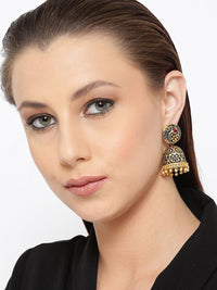Anouk Gold-Plated Artificial Stones Studded & Beaded Dome Shaped Jumkas