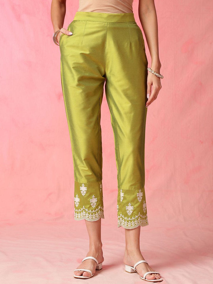 Anouk Floral Embroidered Regular Thread Work Straight Kurta with Trousers & Dupatta