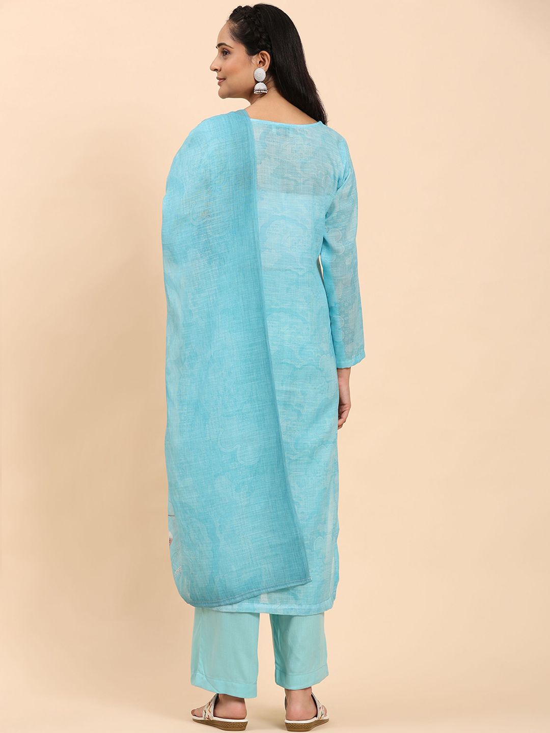 Mamicha Women Ethnic Motifs Embroidered Regular Thread Work Pure Cotton Kurta with Palazzos & With Dupatta
