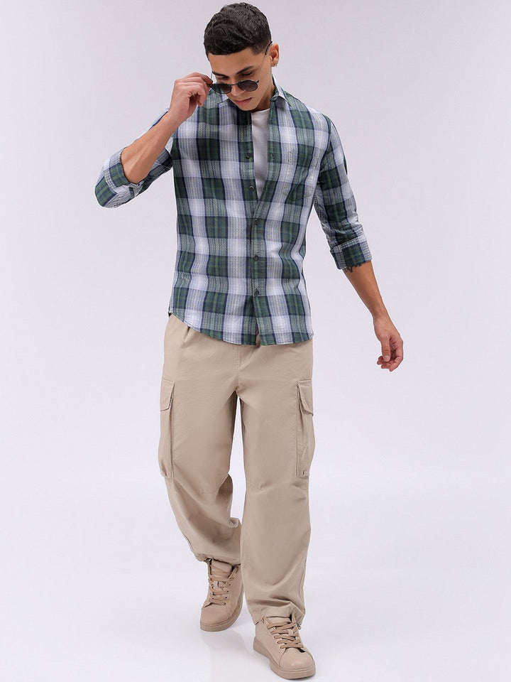 The Indian Garage Co Men Cutaway Collar Checked Cotton Slim Fit Casual Shirt