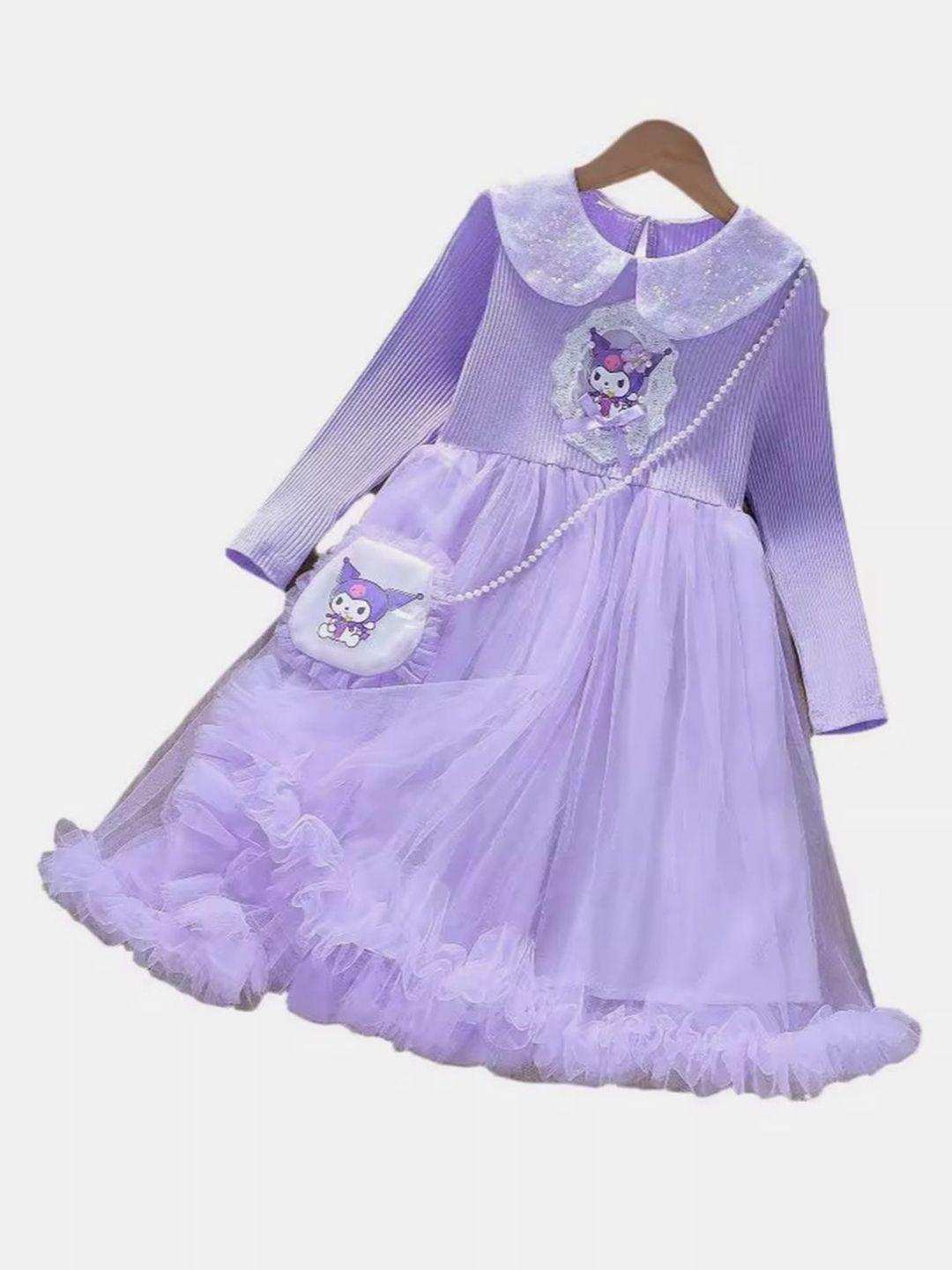 YK Kids Girls Solid Peter Pan Collar Fit & Flare Dress