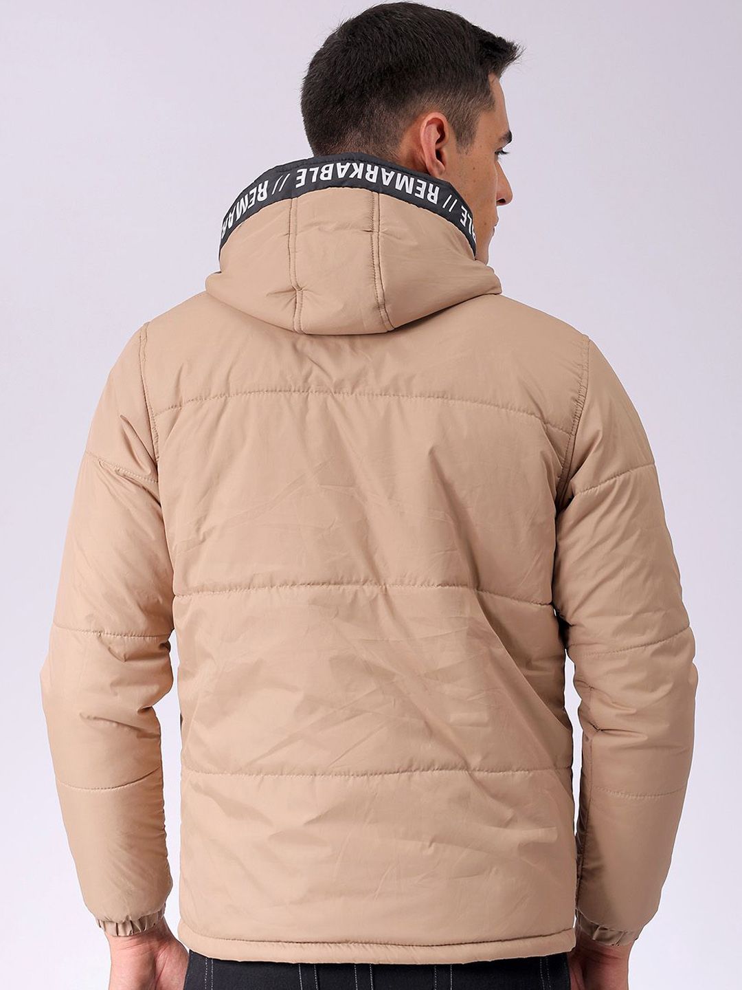 The Indian Garage Co Men Hooded Typography Printed Puffer Jacket