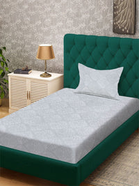 Myntra Elegant Homes Grey Floral 300 TC Single Bedsheet with 1 Pillow Covers