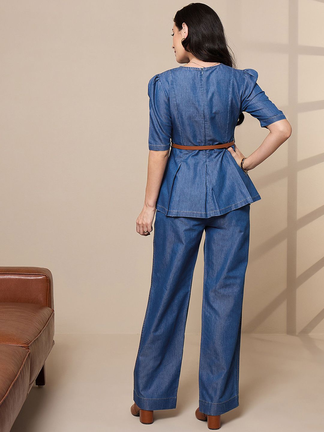 SASSAFRAS worklyf Pure Cotton Peplum Top With Straight Trousers