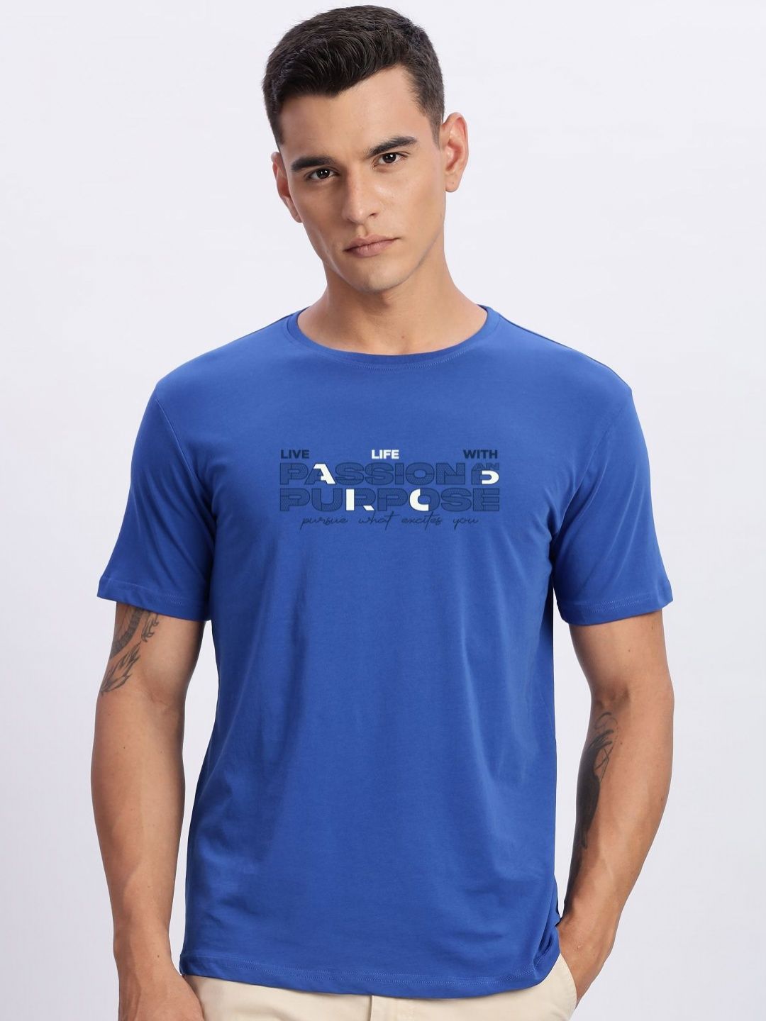 ADRO Typography Printed Round Neck Cotton T-shirt