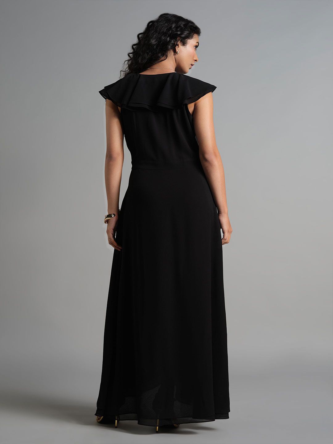 AND V-Neck Flutter Sleeves Gown Dress