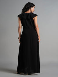 AND V-Neck Flutter Sleeves Gown Dress