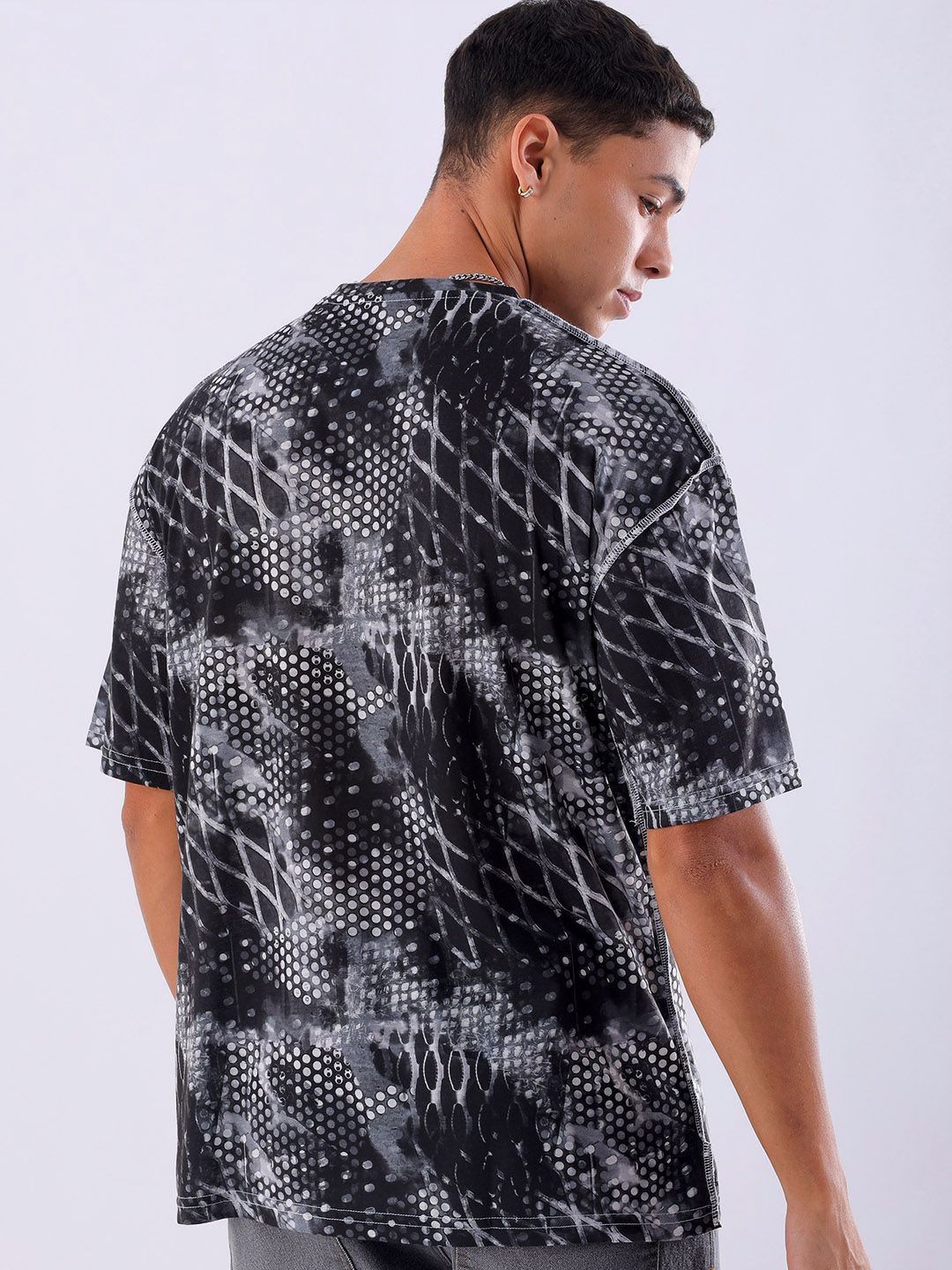 The Indian Garage Co Men Abstract Printed Neck Oversized T-shirt