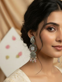PANASH Artificial Stones Studded & Beaded Paisley Shaped Drop Earrings With Scented Candle