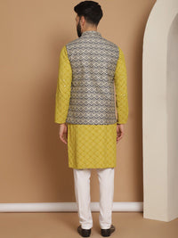 Anouk Green Woven Design Embroidered Regular Mandarin Collar Straight Kurta & Churidar