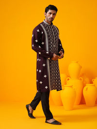 SOJANYA LUXE Kolar Mandarin Sulam Bunga Berlabuci Kurta Lurus Dengan Seluar
