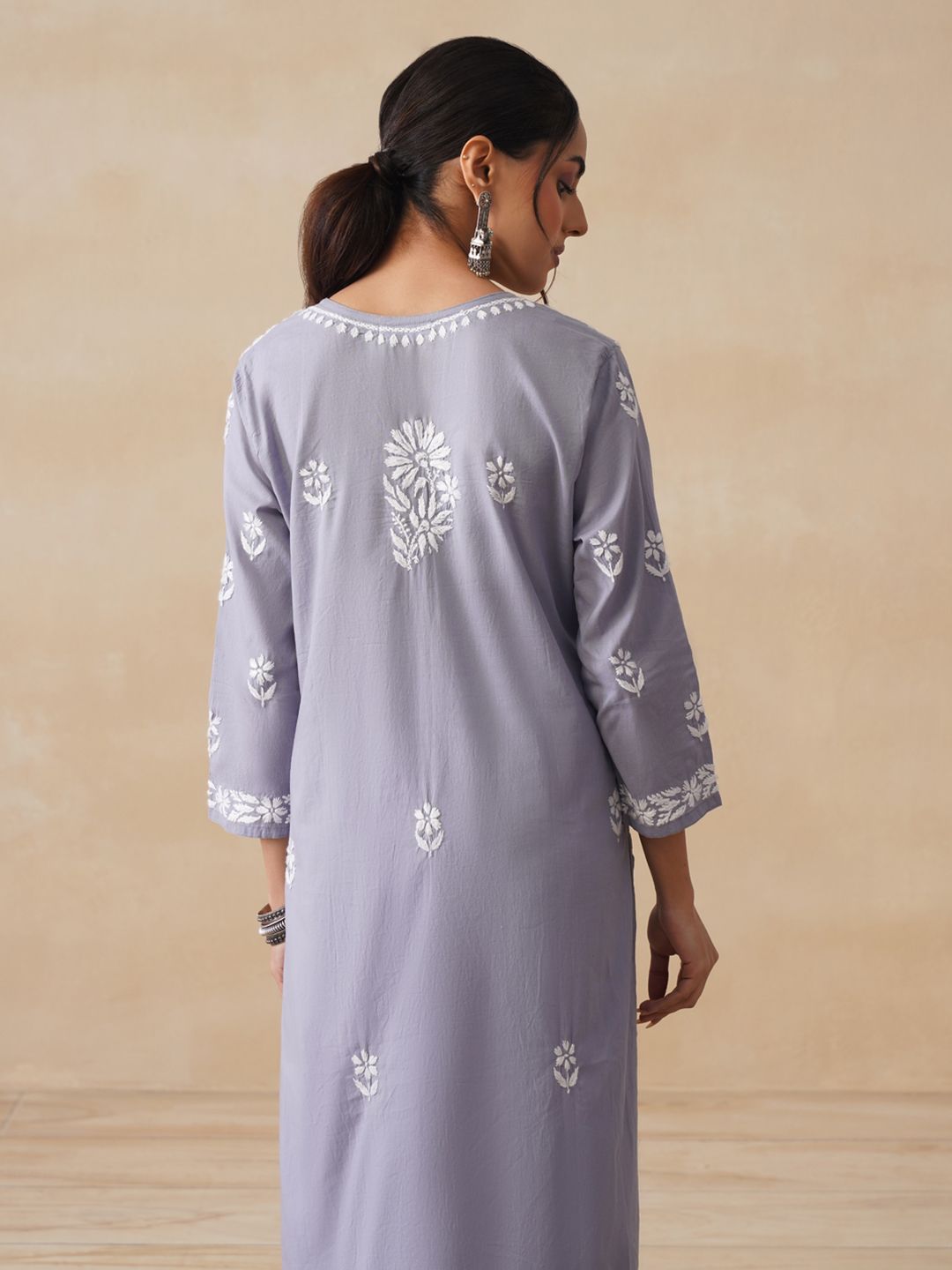Rumah Wanita Chikankari Kapas Kelabu Chikankari Sulam Kurta