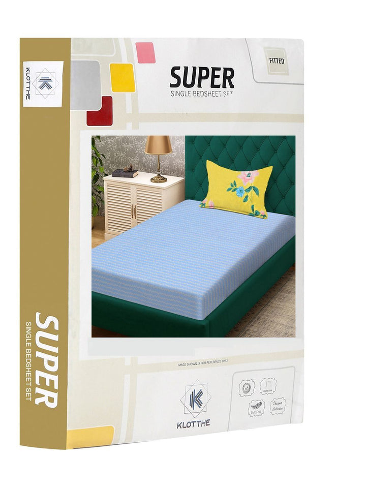 KLOTTHE Biru & Kuning Bercetak 300 TC Cadar Single Dengan Sarung Bantal-2.5 m x 2.25 m