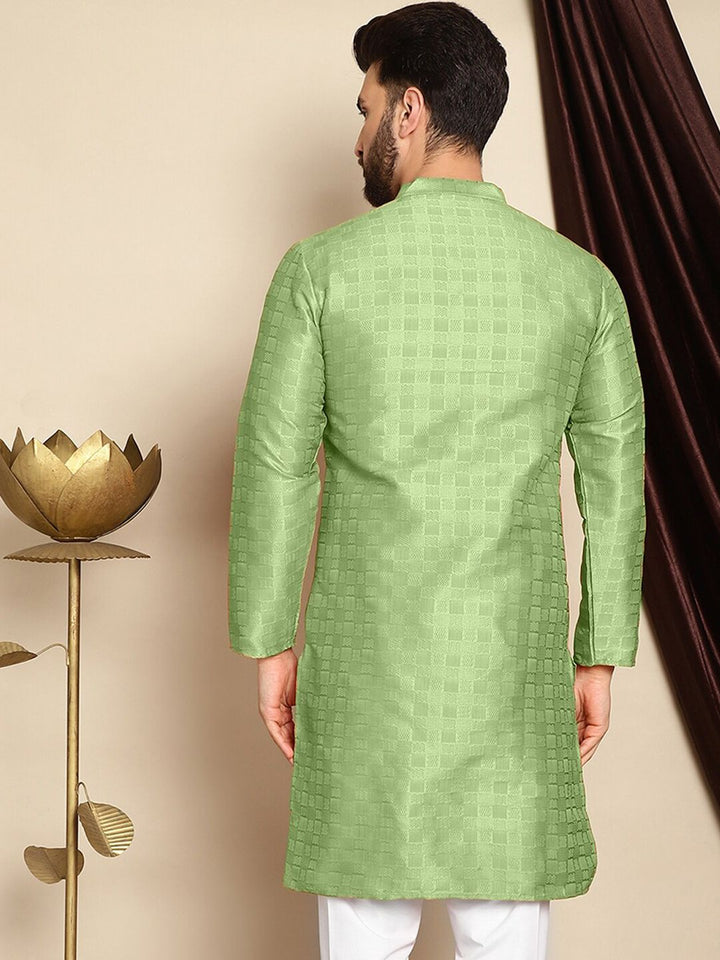 Anouk Checked Mandarin Collar Long Sleeves Thread Work Kurta
