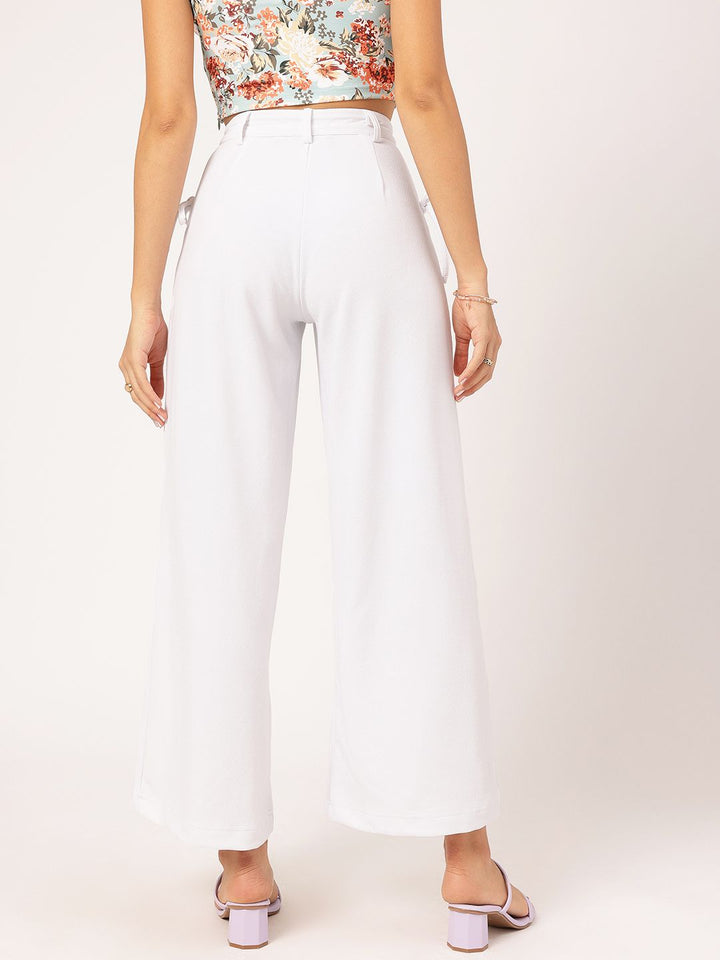 DressBerry Women Pleated Perfection Textured Bow Detail Flared Trousers