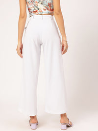 DressBerry Women Pleated Perfection Textured Bow Detail Flared Trousers
