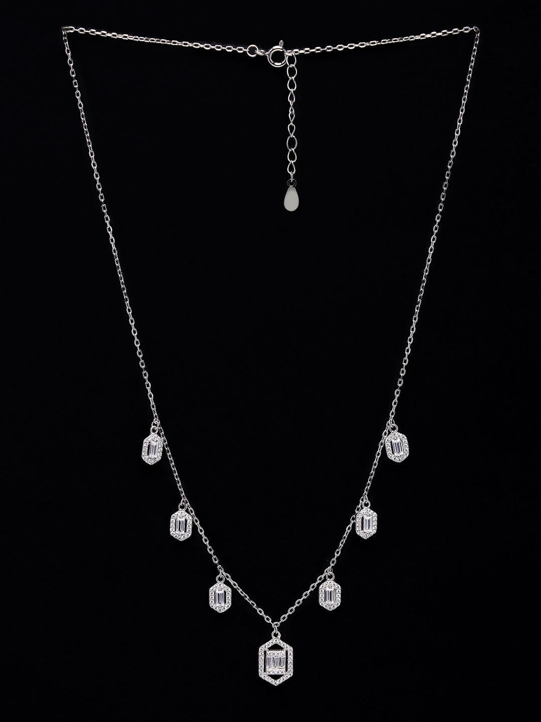 PANASH 925 Sterling Silver Rhodium-Plated CZ-Studded Solitaires Necklace