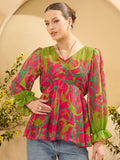 Antheaa Women Printed Puff Sleeves Empire Top