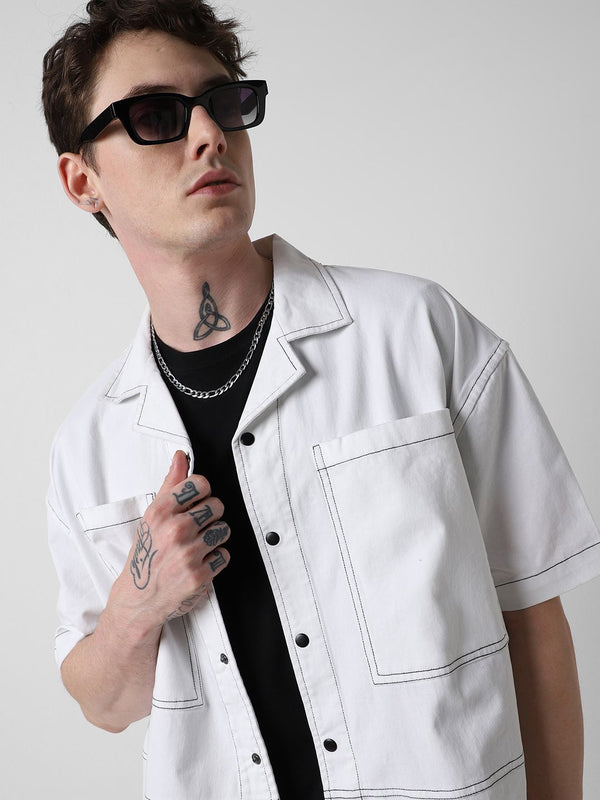 VASTRADO Men Classic Cuban Collar Solid Cotton Oversized Casual Shirt