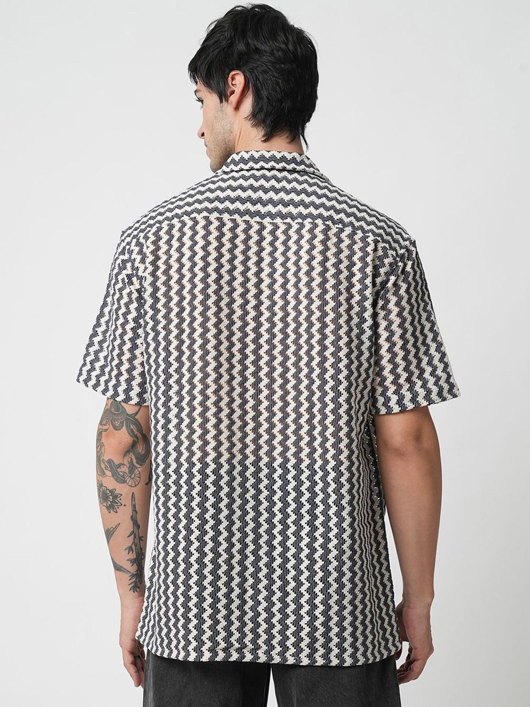 VASTRADO Men Classic Cuban Collar Geometric Printed Cotton Casual Shirt