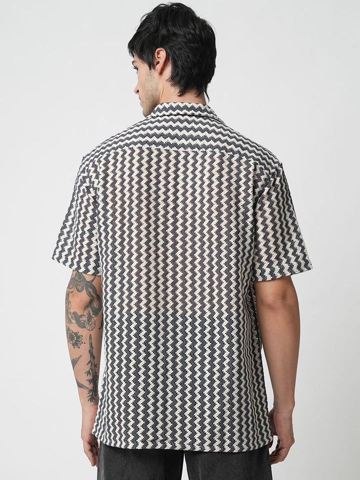 VASTRADO Men Classic Cuban Collar Geometric Printed Cotton Casual Shirt