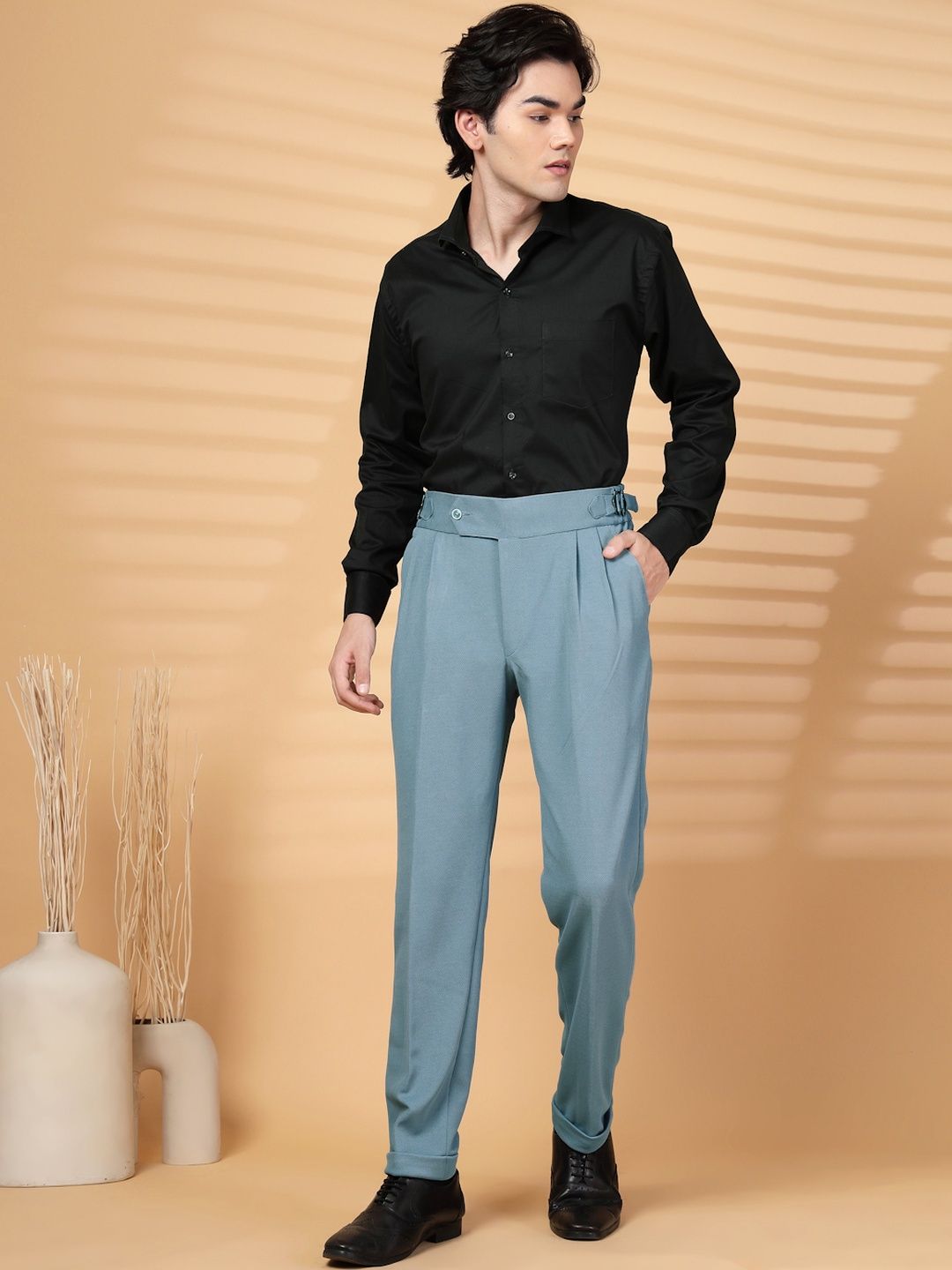 KLOTTHE Men Grey Lycra Formal Formal Trousers