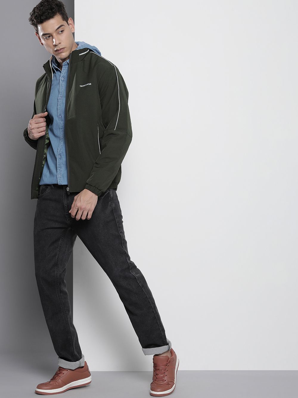 The Indian Garage Co Men Zip-Front Bomber Jacket with Zipper Pockets